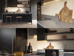 欧洲风格时尚小厨房Blend工程源文件