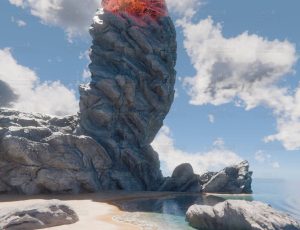 阳光明媚的岩石海滩Blend工程源文件