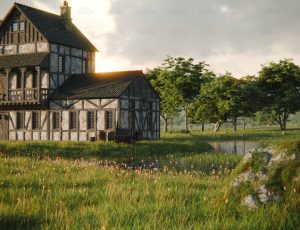 木屋与森林草地小湖场景Blend工程源文件