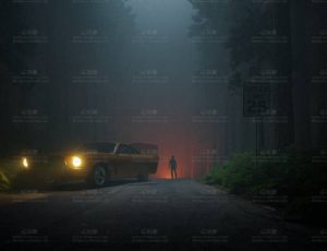 树林中迷雾的人和车Blend工程源文件