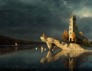 逼真阴天湖边秋老建筑场景Blend工程源文件