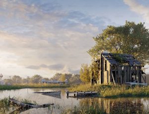 唯美清晨废弃木屋场景Blend工程源文件