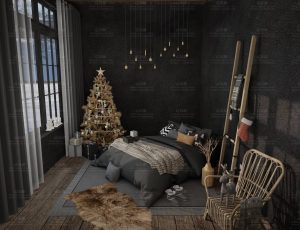 冬季黄昏下圣诞节卧室Blend工程源文件