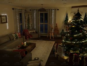 夜晚氛围圣诞节黄灯卧室Blend工程源文件