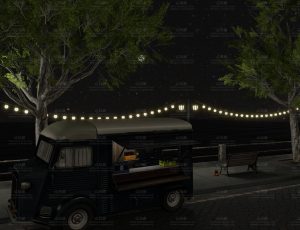 夜晚湖滨小吃街道Blend工程源文件