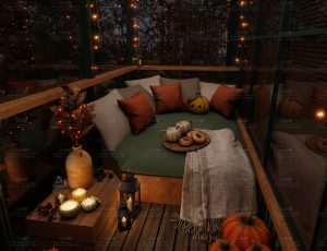 夜晚万圣节阳台休闲室场景Blend工程源文件