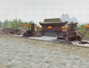 中国古老寺庙大门平场景Blend工程源文件