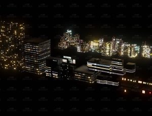 夜晚城市发光建筑模型包Blend资产库