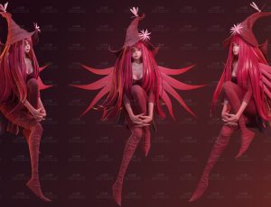 粉色风格化女巫Blend模型