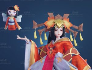 日本江户和服打扮女孩Blend模型