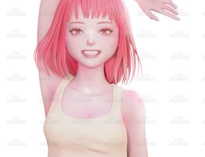 风格化化粉色健身女孩雕像Blend模型