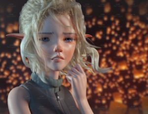 风格化哭泣的精灵女孩雕像Blend模型