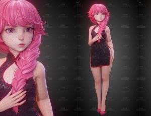 风格化旗袍女孩Blend模型