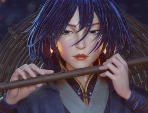 风格化古代船夫女孩雕像Blend模型