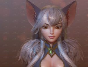 风格化狐狸女孩雕像Blend模型