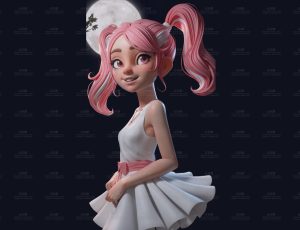 风格化可爱粉色双马尾女孩Blend模型