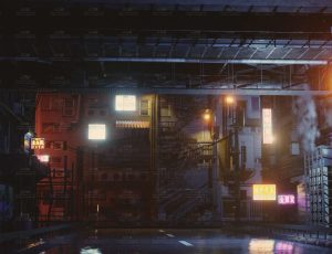 夜晚昏暗赛博朋克街道场景Blend工程源文件