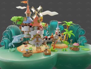 可爱清新卡通场景12Blend工程源文件