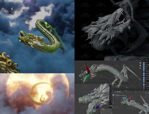 中国国风青龙带动画Blend模型