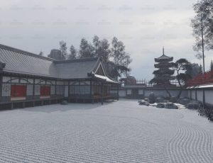中式日式古庙雪景场景Blend工程源文件