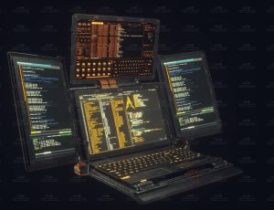 赛博朋克高级笔记本多屏电脑Blend模型