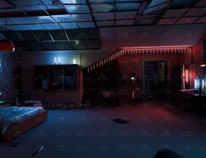 赛博朋克破旧霓虹灯卧室Blend工程源文件