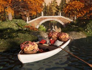 秋天浪漫湖边小船场景Blend工程源文件