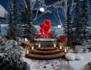 夜晚氛围雪山爱心七夕泡澡池Blend工程源文件