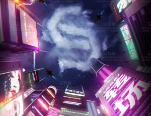 霓虹灯赛博·高楼场景C4D工程源文件