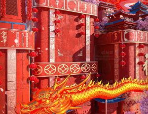 初七过年场景C4D工程源文件