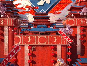 初三过年场景C4D工程源文件