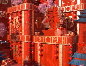 初一过年场景C4D工程源文件