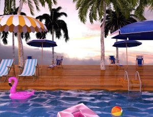 泳池小场景C4D工程源文件