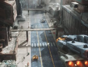 科技城市街头场景C4D工程源文件