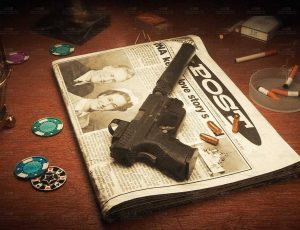 写实静物手枪场景C4D工程源文件