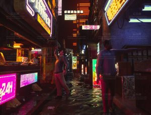 暗氛围赛博朋克小街道场景C4D工程源文件