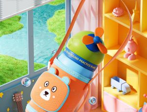 卡通风扇水杯场景C4D工程源文件