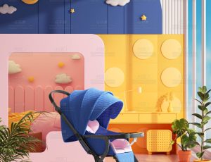 婴儿车场景C4D工程源文件