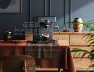 咖啡机室内渲染场景C4D工程源文件