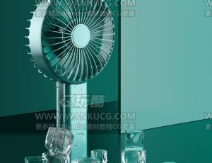 手持风扇绿色场景C4D工程源文件