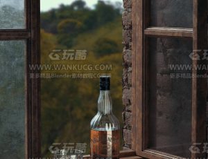 窗边啤酒写实场景C4D工程源文件