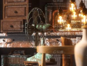 复古风扇场景C4D工程源文件
