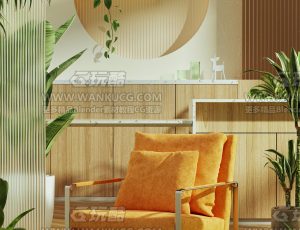 椅子室内草地场景C4D工程源文件