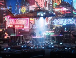 高级赛博朋克风格渲染场景C4D工程源文件