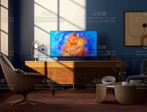 现代电视机客厅渲染场景C4D工程源文件