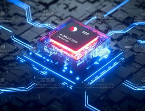 蓝色科幻芯片渲染场景C4D工程源文件