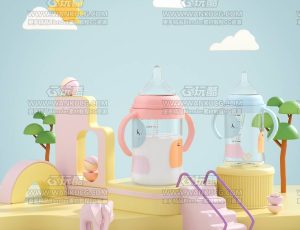 奶瓶卡通渲染场景C4D工程源文件