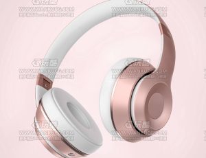 白底粉头戴式耳机渲染场景C4D工程源文件