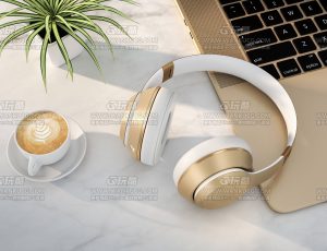 金色耳机渲染场景C4D工程源文件