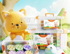 卡通儿童粘土产品渲染场景C4D工程源文件